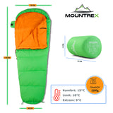 MOUNTREX® Kinderschlafsack (Grün) - Tragbar wie ein Rucksack - Schlafsack für Kinder (175 x 70 x 45 cm)