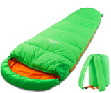 MOUNTREX® Kinderschlafsack (Grün) - Tragbar wie ein Rucksack - Schlafsack für Kinder (175 x 70 x 45 cm)
