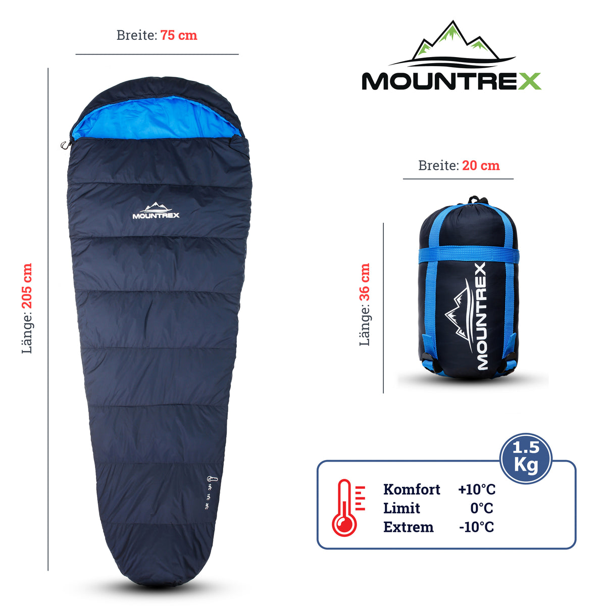 extra breiter schlafsack Schlafsack – 3-4 Jahreszeiten Mumienschlafsack, Koppelbar (Links) – MOUNTREX