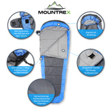 MOUNTREX® Schlafsack – Sommerschlafsack (850g) - Mumienschlafsack (205x75cm) + BONUS Reisekissen