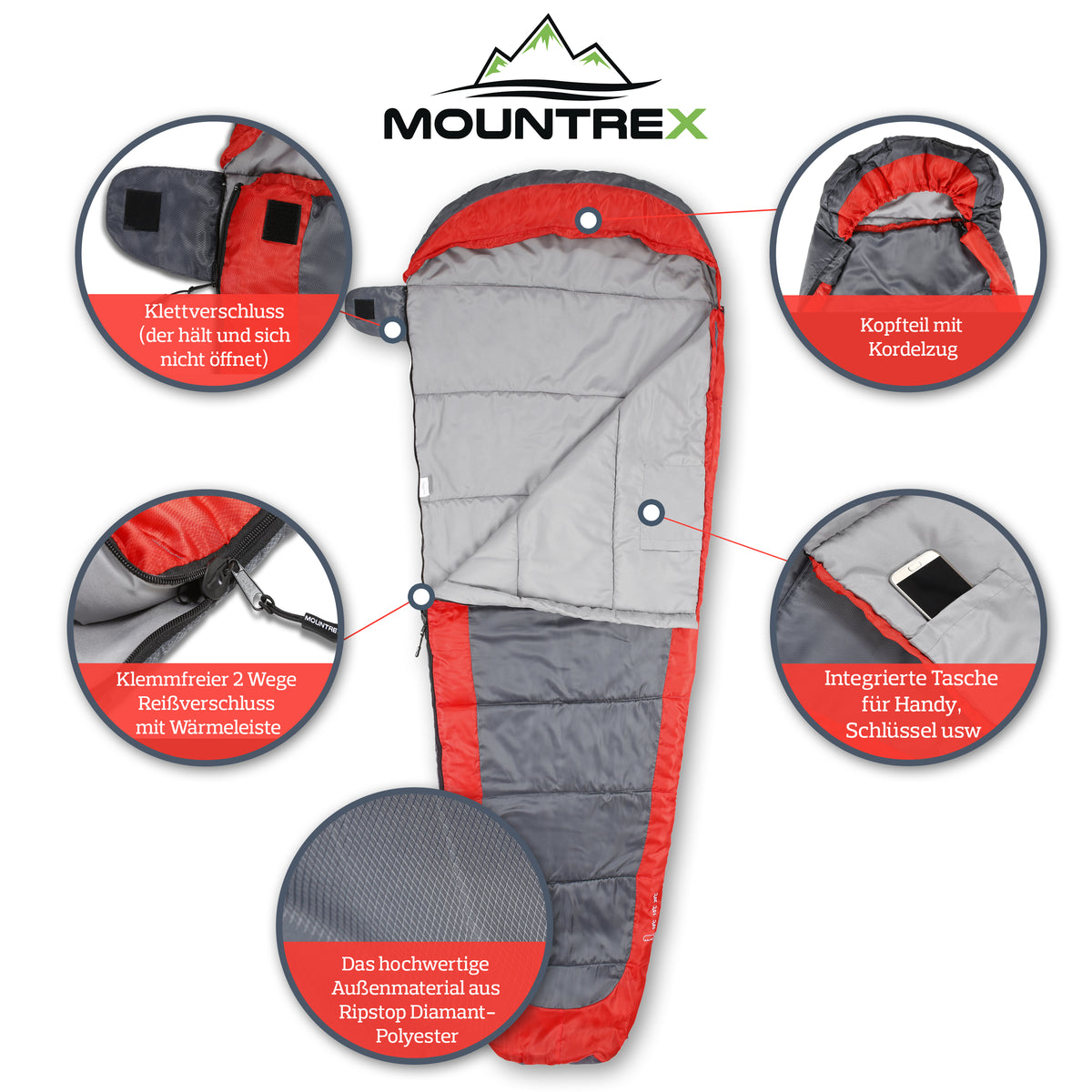 MOUNTREX® Schlafsack – Sommerschlafsack Ultraleicht & Kompakt (850g)