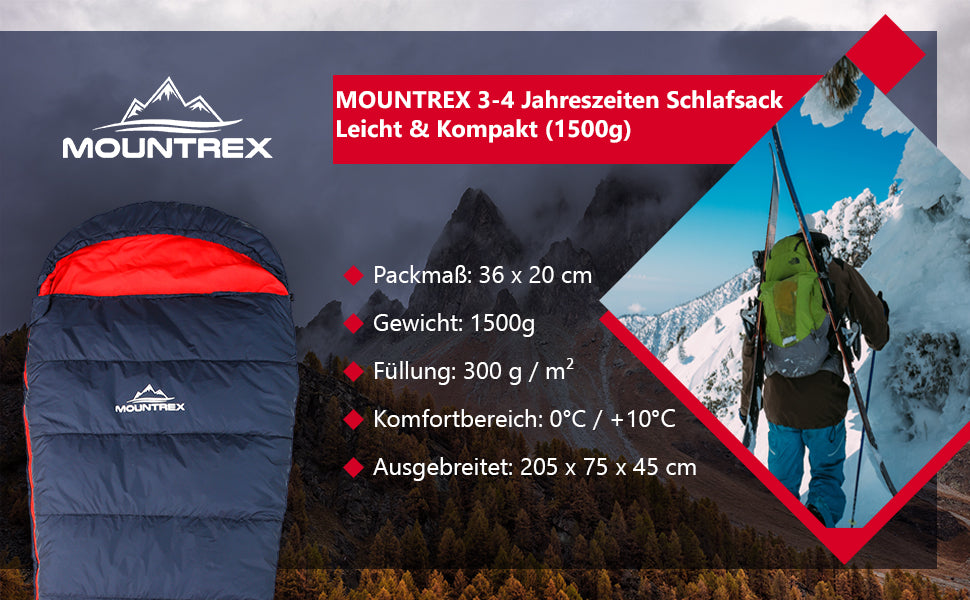 4 jahreszeiten schlafsack kleines packmaß Schlafsack – 3-4 Jahreszeiten Mumienschlafsack, Koppelbar (Rechts) – MOUNTREX