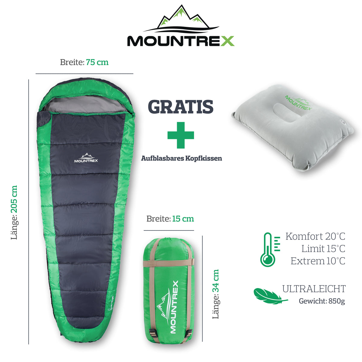 schlafsack mountrex MOUNTREX® Schlafsack – Sommerschlafsack Ultraleicht & Kompakt (850g)