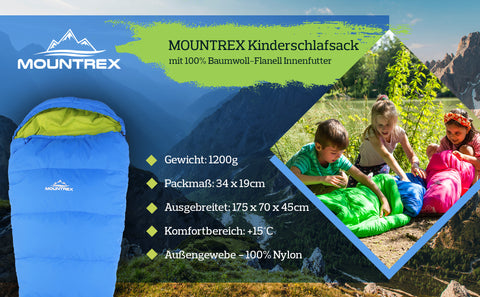 schlafsäcke für kinder MOUNTREX® Kinderschlafsack (Blau) - Tragbar wie ein Rucksack