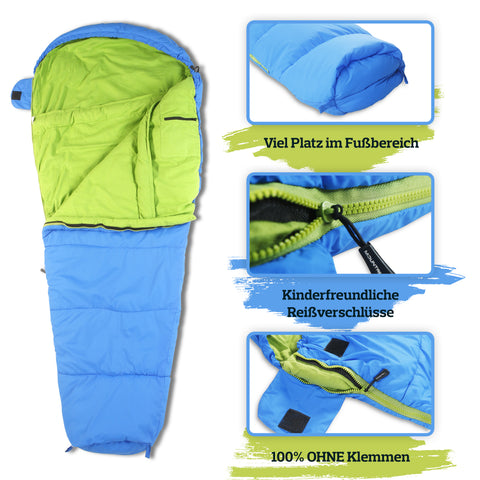 schlafsack kleinkind camping MOUNTREX® Kinderschlafsack (Blau) - Tragbar wie ein Rucksack