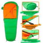 MOUNTREX® Kinderschlafsack (Grün) - Tragbar wie ein Rucksack - Schlafsack für Kinder (175 x 70 x 45 cm)