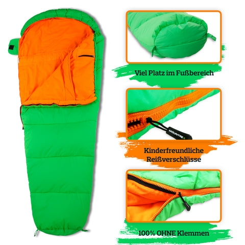 rucksack schlafsack MOUNTREX® Kinderschlafsack (Grün) - Tragbar wie ein Rucksack