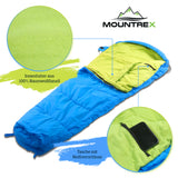 MOUNTREX® Kinderschlafsack (Blau) - Tragbar wie ein Rucksack - Schlafsack für Kinder (175 x 70 x 45 cm)